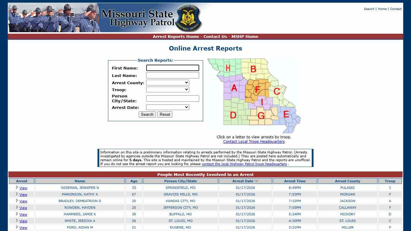 Missouri State Highway Patrol - Arrest Reports